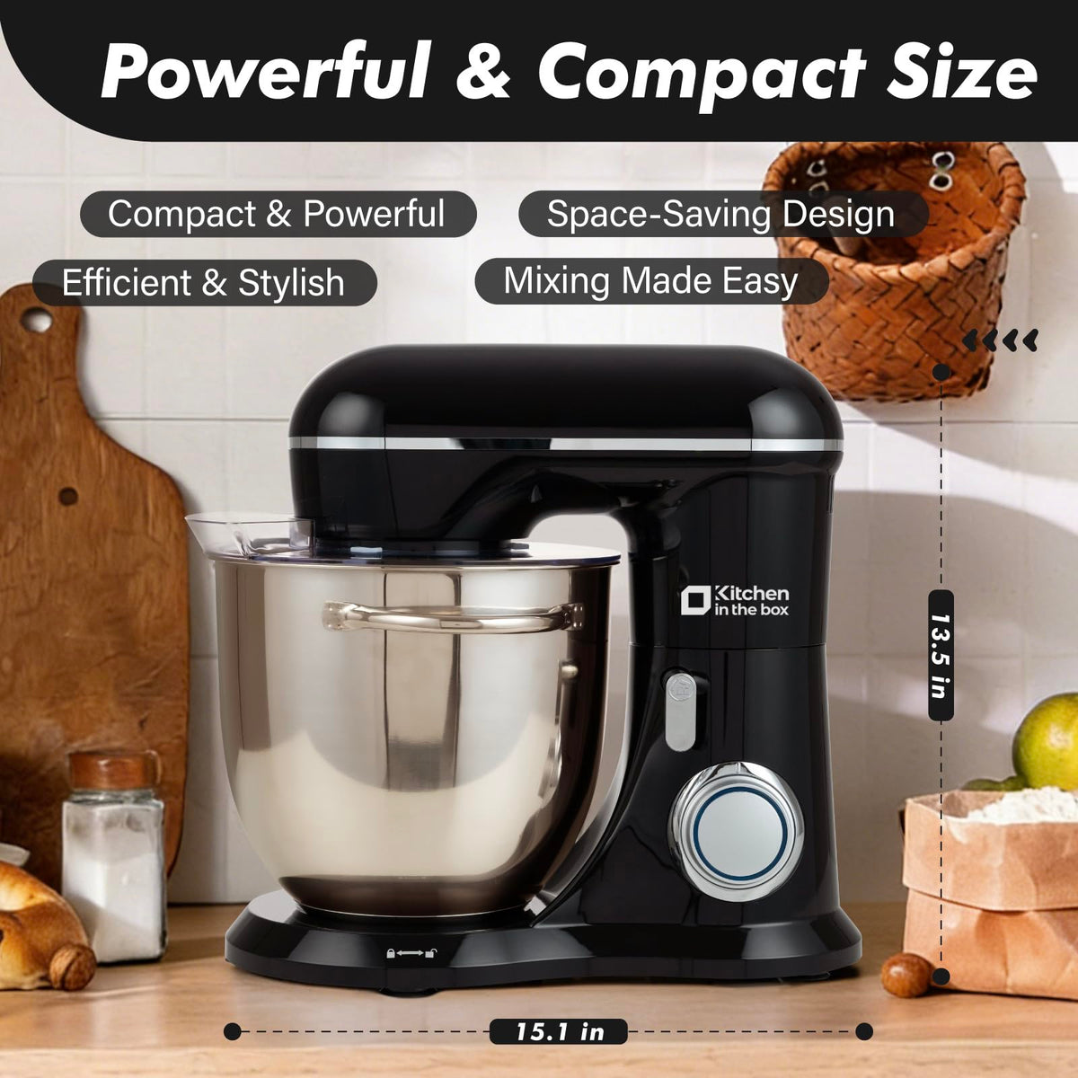6.5 QT Stand Mixer, 10-Speed Electric Mixer (Black)