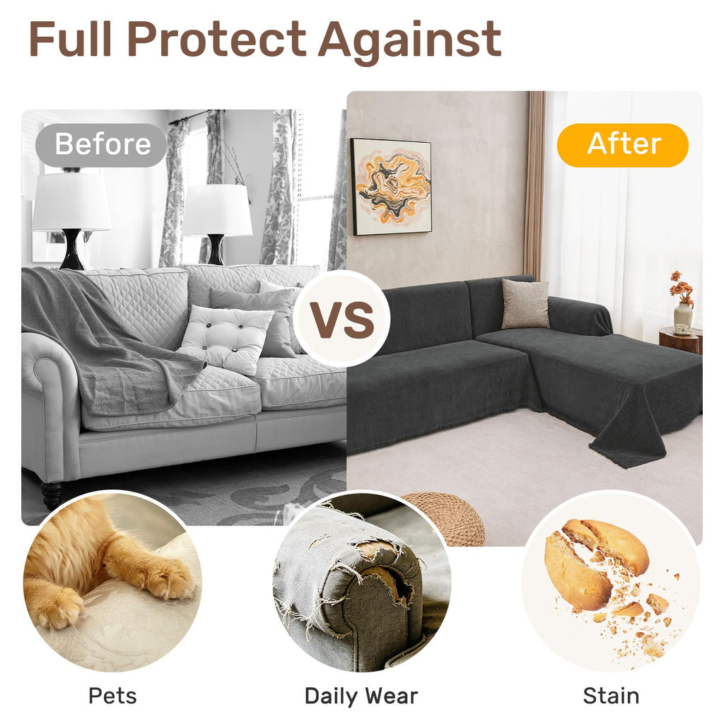 2 Pieces Sectional Couch Covers L Shaped Cover XL Charcoal Gray