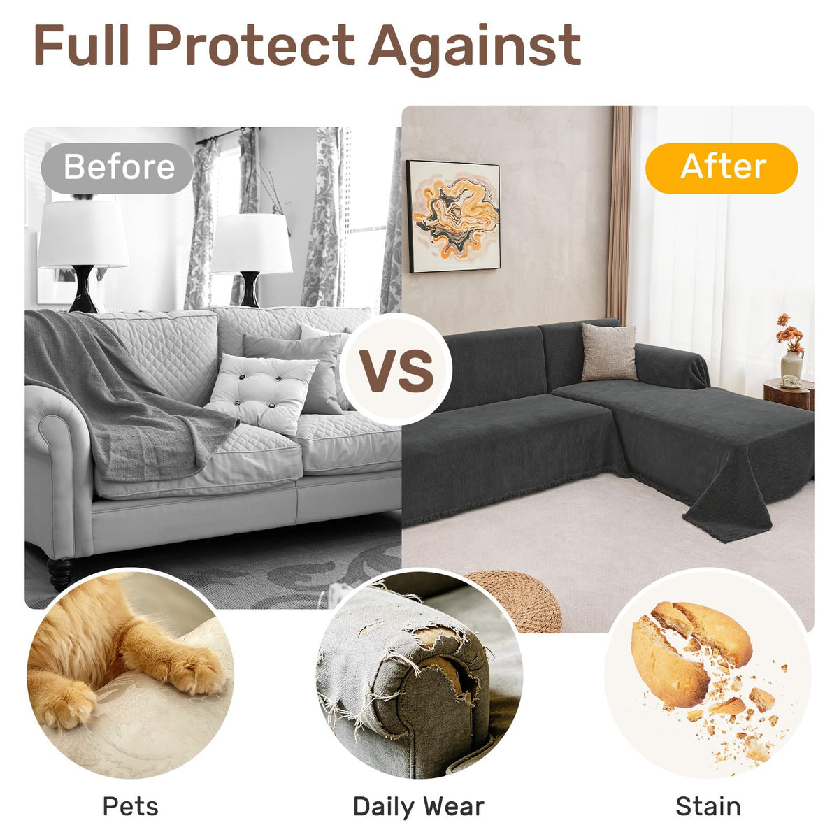 2 Pieces Sectional Couch Covers L Shaped Cover XL Charcoal Gray