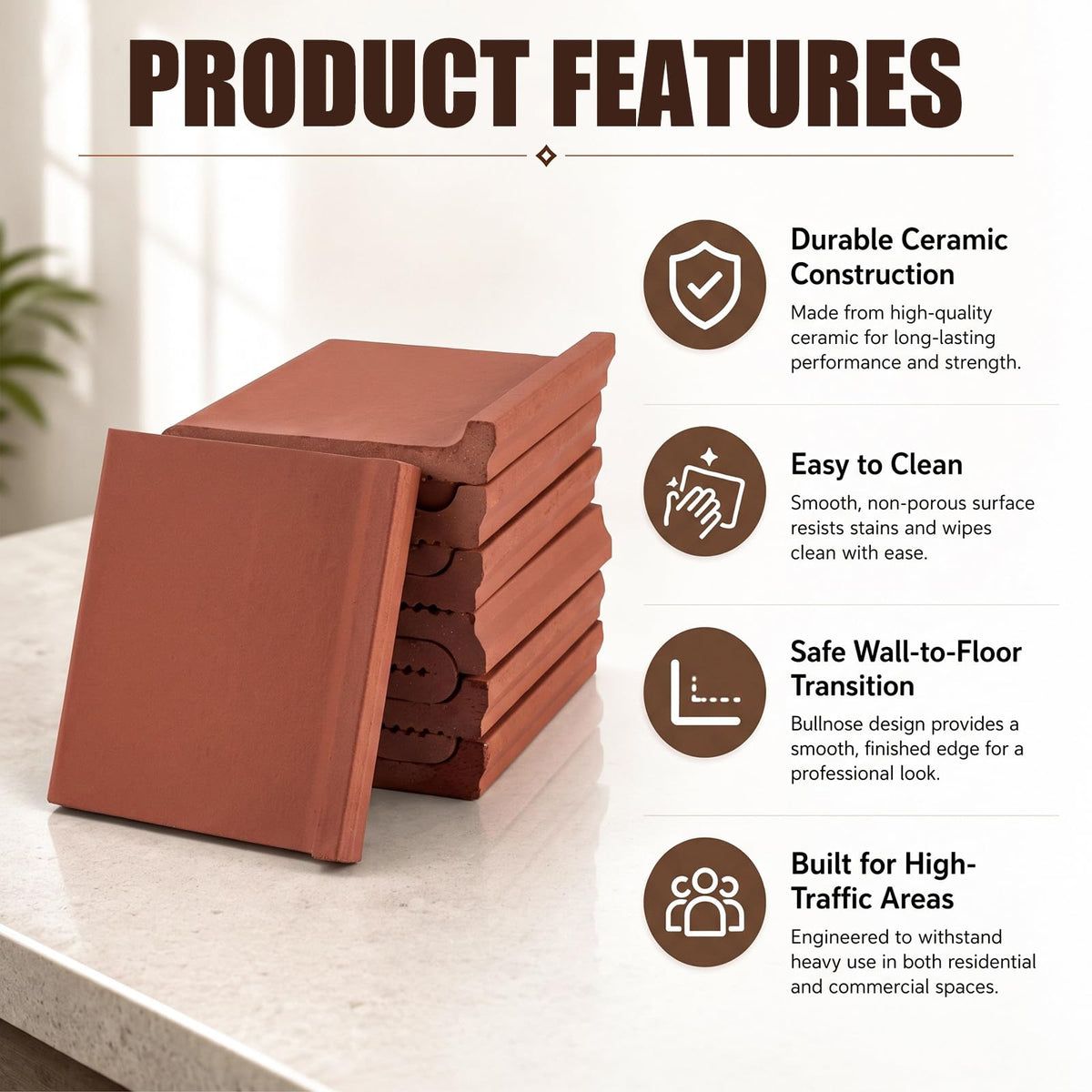 18 Pack Red Ceramic Quarry Cove Base Tile, 5.9 x 5.5