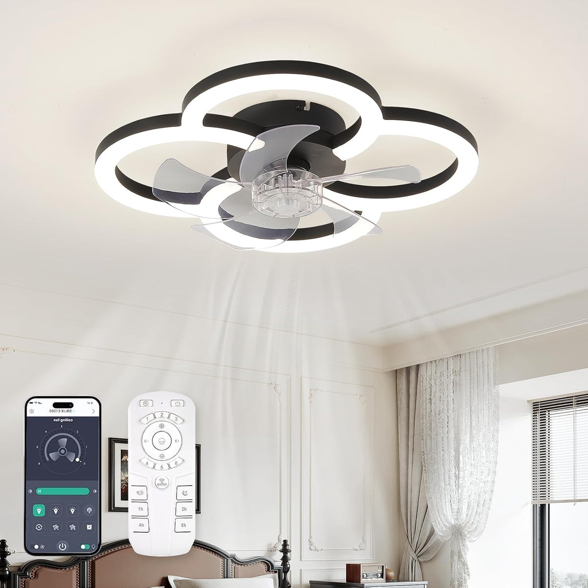Flush Mount Ceiling Fan with Light & Remote