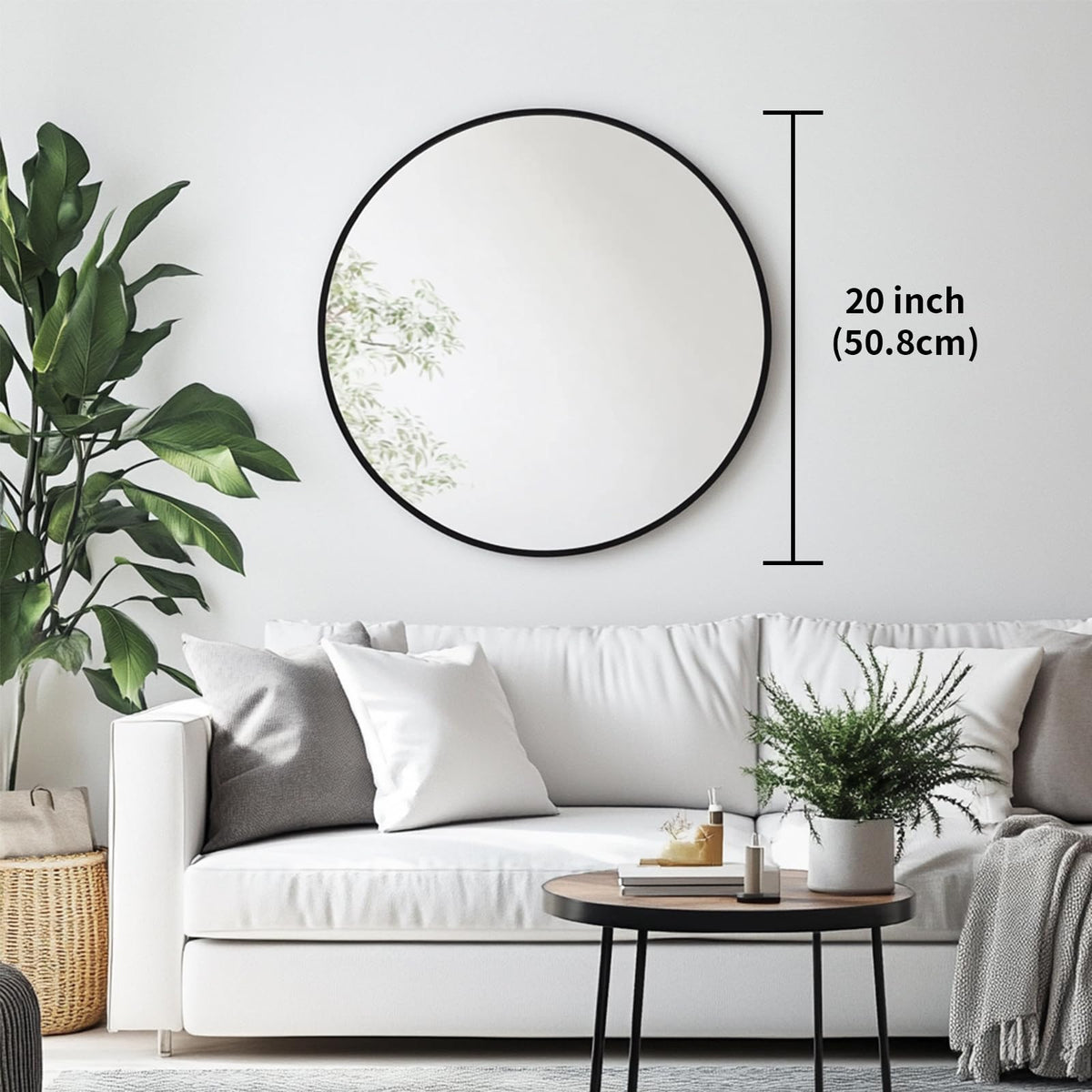 Round Mirror, 20 inch Black Circle Mirror, Matte Black Metal Frame