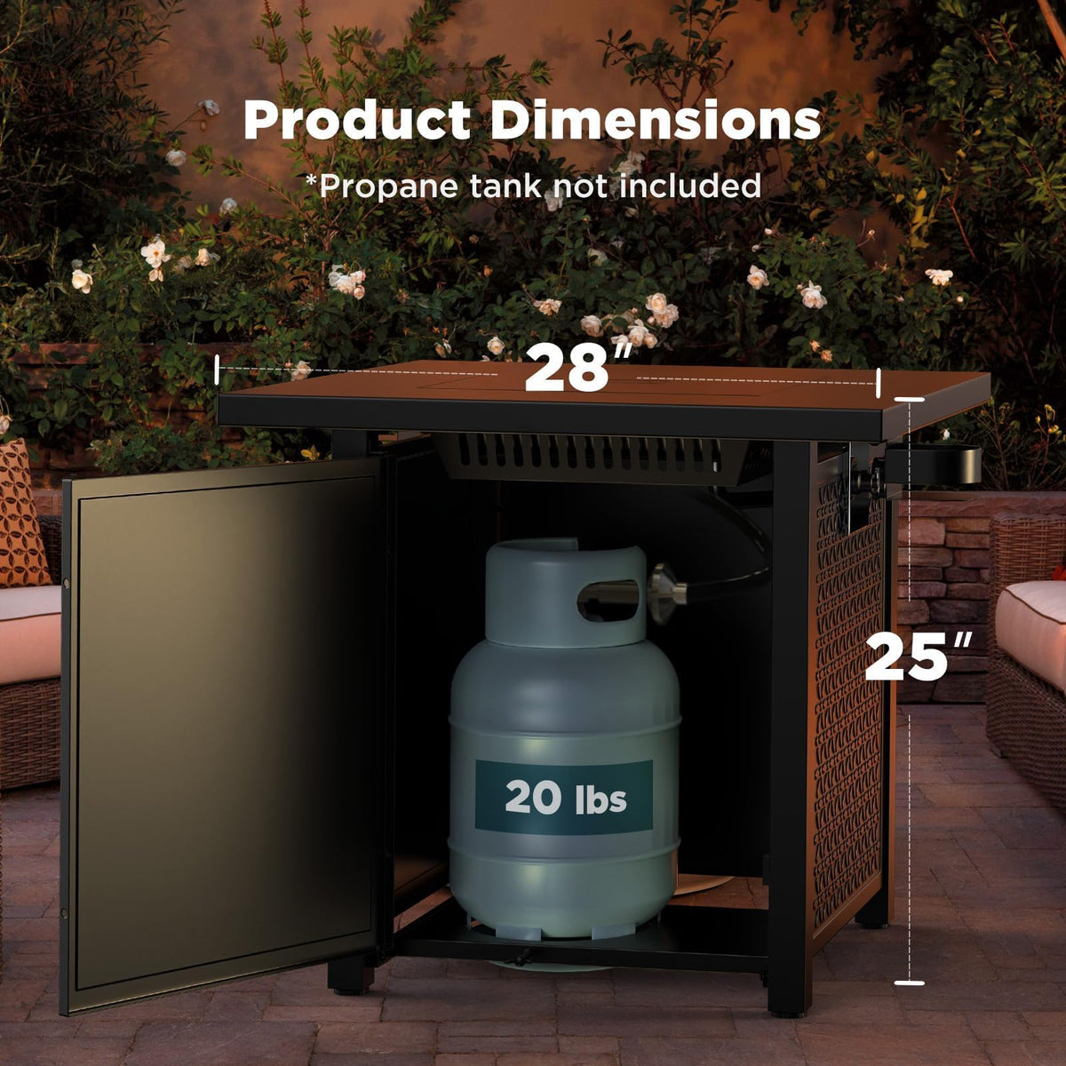 Propane Fire Pits 28 Inch Outdoor Gas Fire Pit Table, 50, 000 BTU Steel Fire Table with Lid, Add Warmth and Ambience