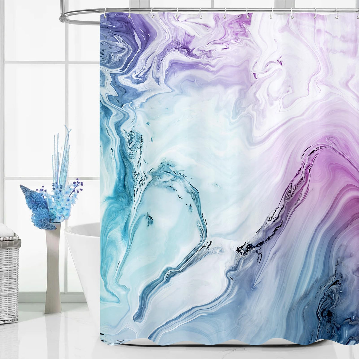 Blue & Purple Marble Shower Curtain, Abstract Watercolor, 72 x 84 Inches