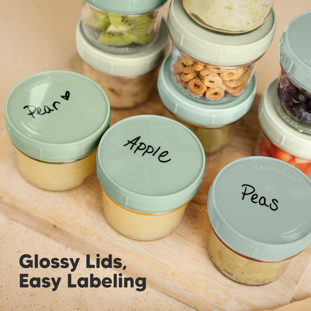 12pk 4oz Glass Baby Food Containers with Lids, BPA-Free, Sage