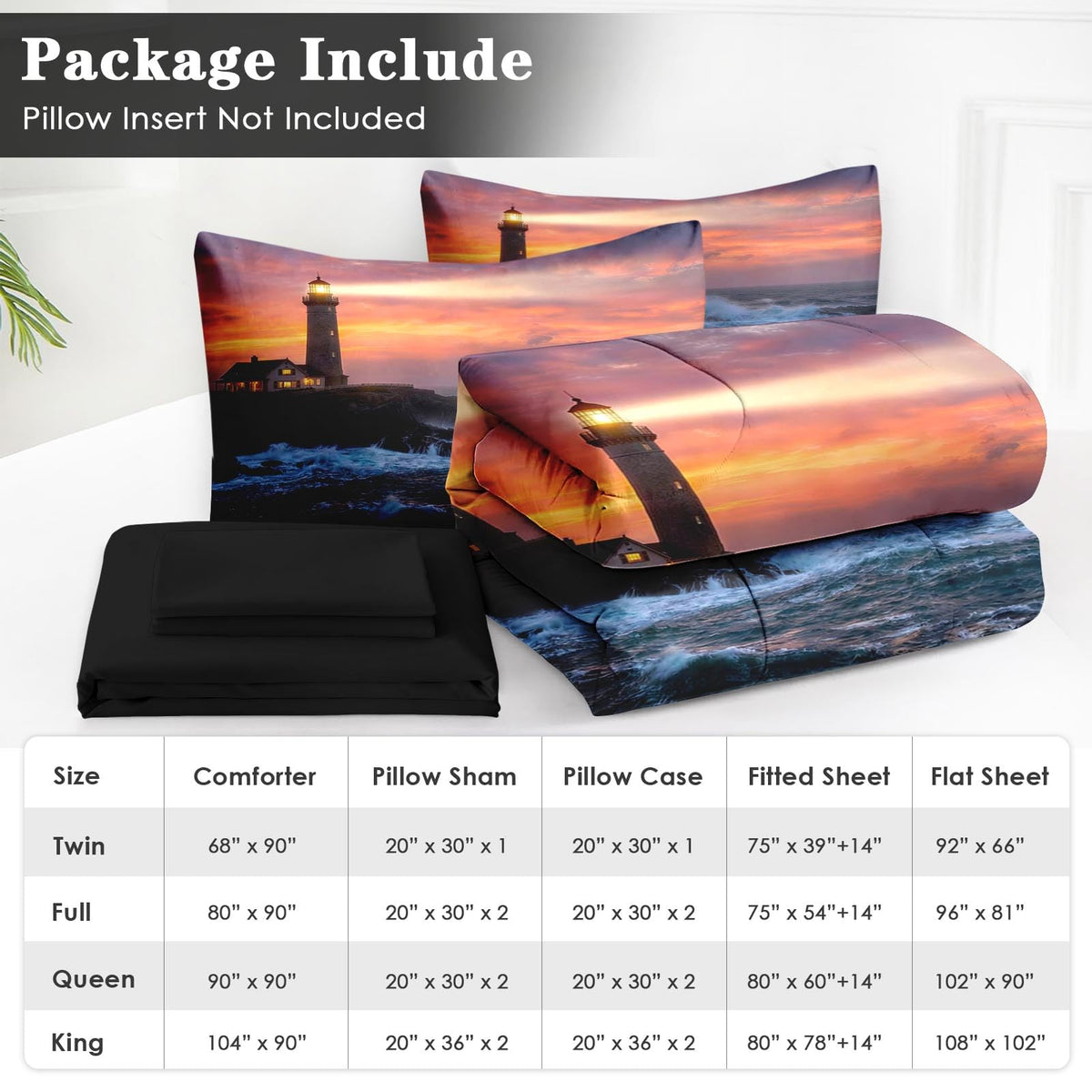 Comforter Set with Sheets, 5 Pieces Lighthouse Ocean Bedding