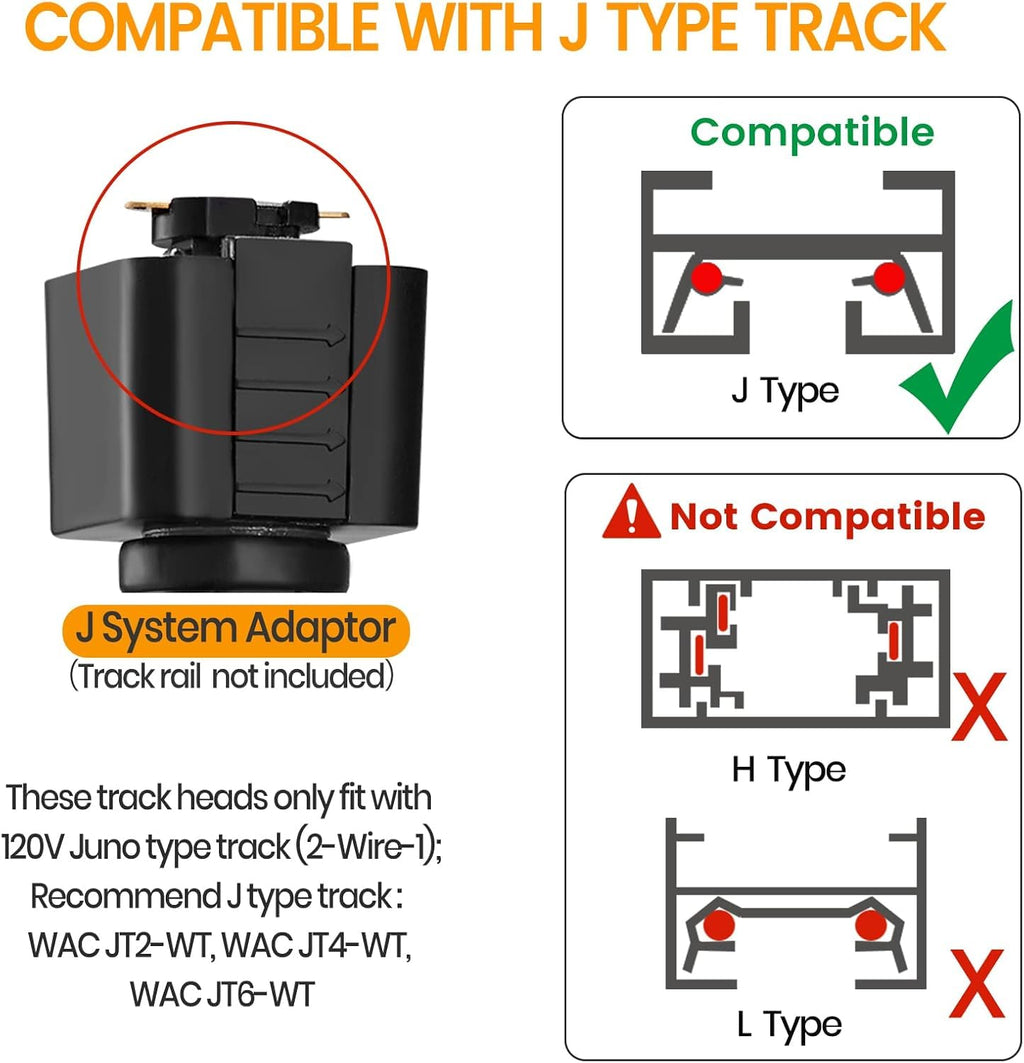 Diffuse J Type Track Lighting Heads, 12W Black 6 Pack
