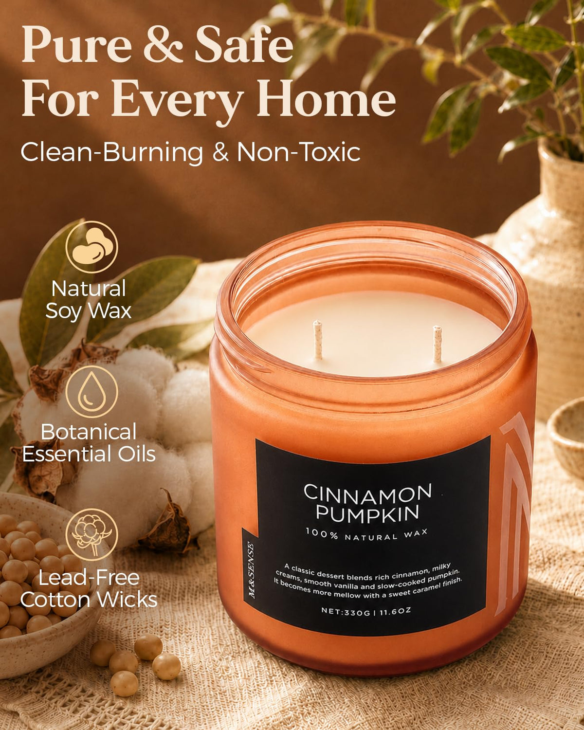 Scented Candles Cinnamon Pumpkin Non Toxic Fall Aromatherapy
