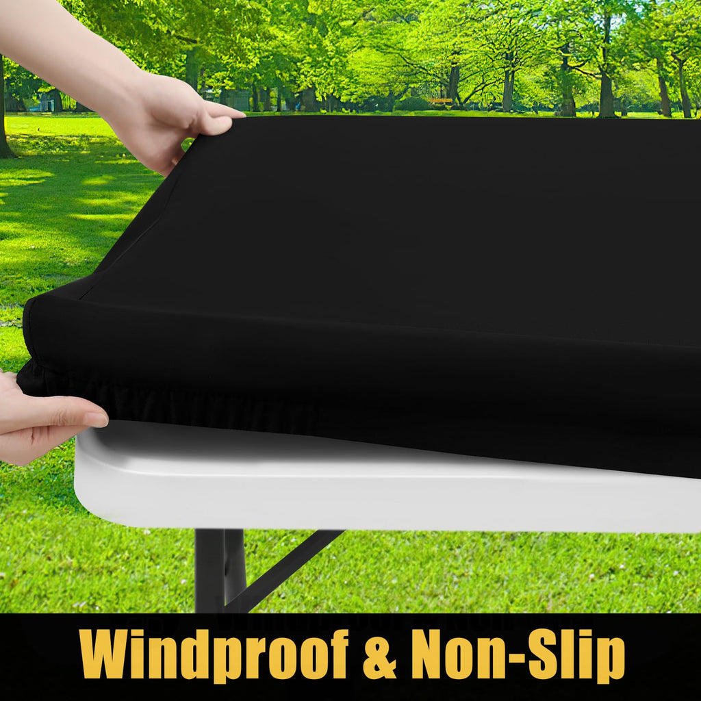 Rectangle Picnic Table Cloth, Waterproof Elastic Fitted Tablecloths for 8 Foot Tables, Washable Polyester Table Cover