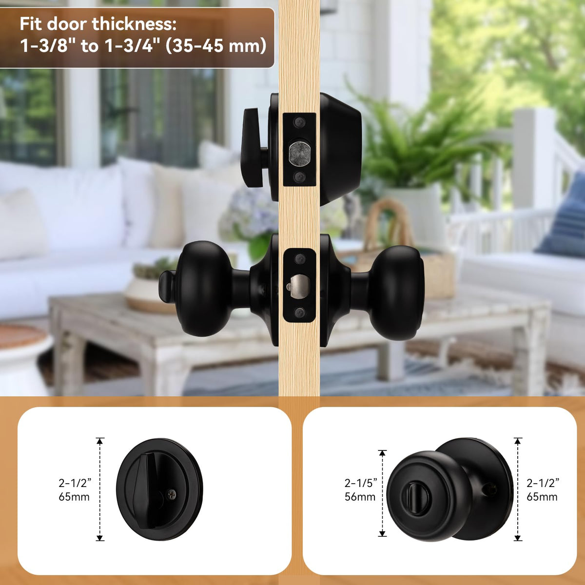 2 Pack Black Exterior Door Knobs with Deadbolt Keyed Alike