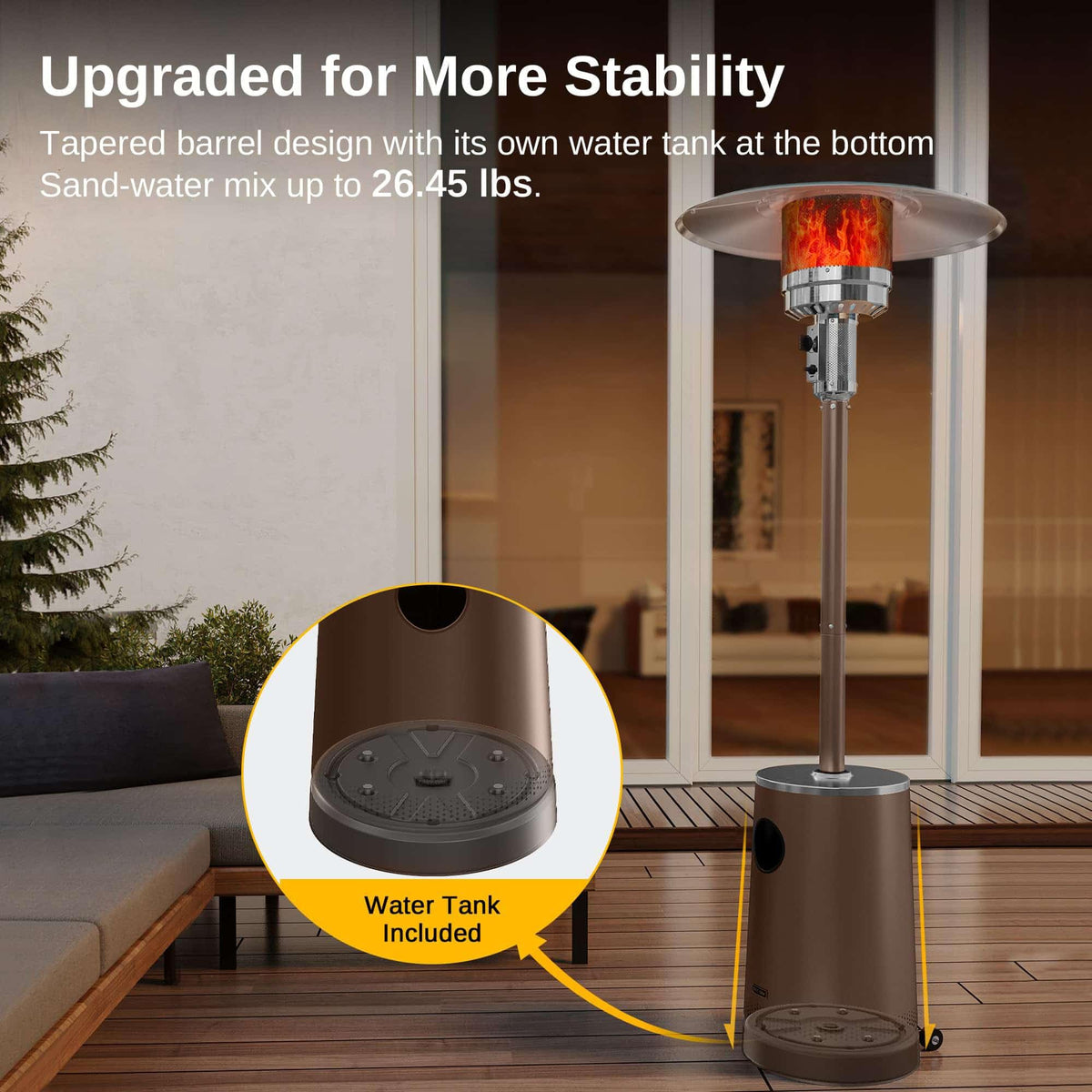 50, 000 BTU Patio Heater with Sand Box, Table Design, Double-Layer Stainless Steel Burner, Wheels, Triple Protection