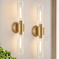 Wall Sconces Set of Two, Brushed Gold Bathroom Sconces Wall Lighting with Clear Glass, Hardwired Modern Sconces Wall
