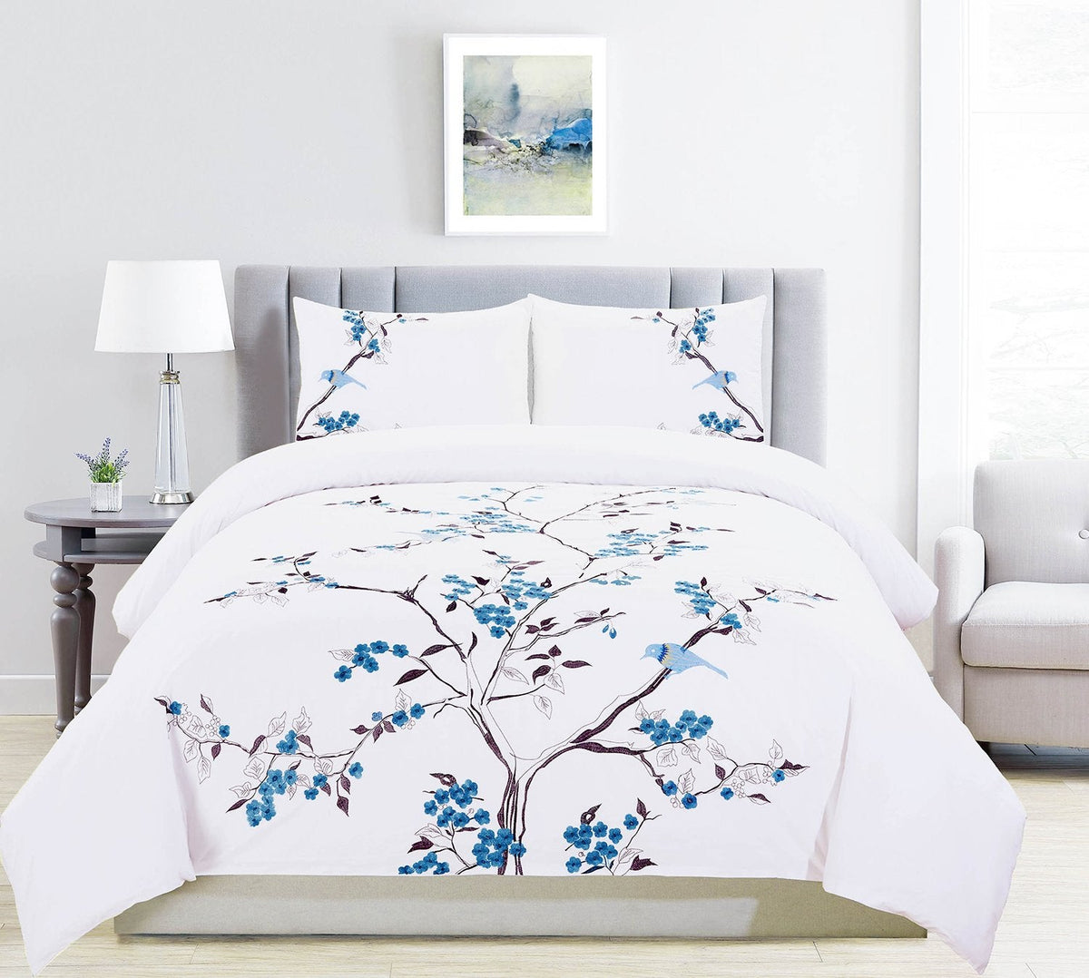 Cherry Garden Cotton 200 Thread Count Duvet Cover Set, Comforter Cover, Bed Essentials, Embroidered Cherry Tree with