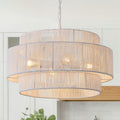 4-Light Large White Rattan Chandeliers, 22.8in Boho Coastal Pendant Lights