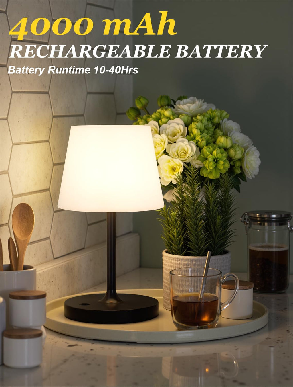 Shower Lamp IP54 Waterproof, Cordless Rechargeable Table Lamp, Outdoor Use