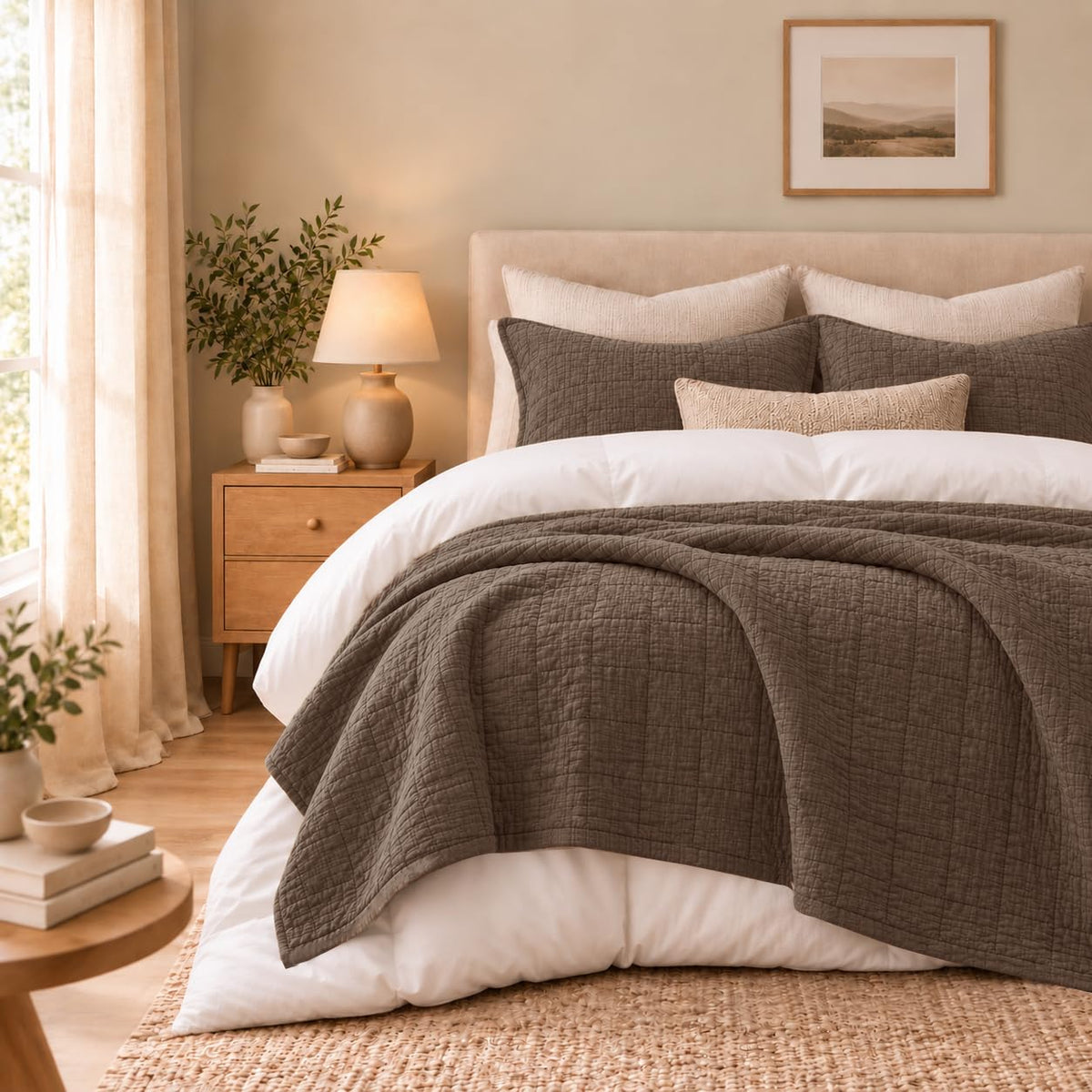 Pre-Washed Cotton Quilt Set 98x106 Waffle Textured
