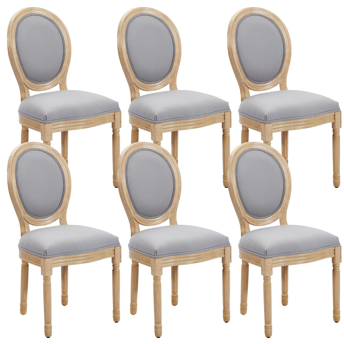 French Dining Chairs Set of 6, French Country Dining Chairs, Vintage Farmhouse Dining Chair with Round Back, Solid