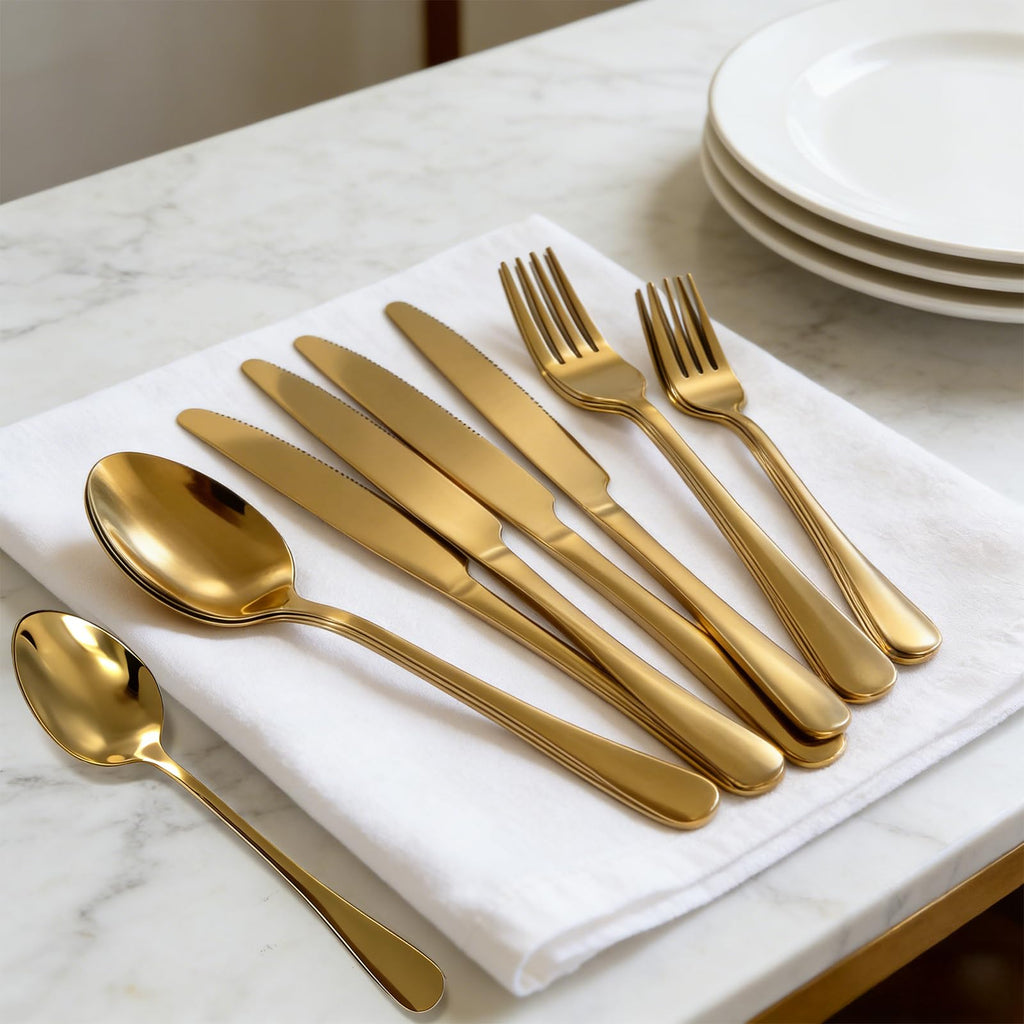 20 Piece Stainless Steel Flatware Set,Cutlery Utensil Silverware Set ,Party,Buffet,Banquet,Catering(Gold)