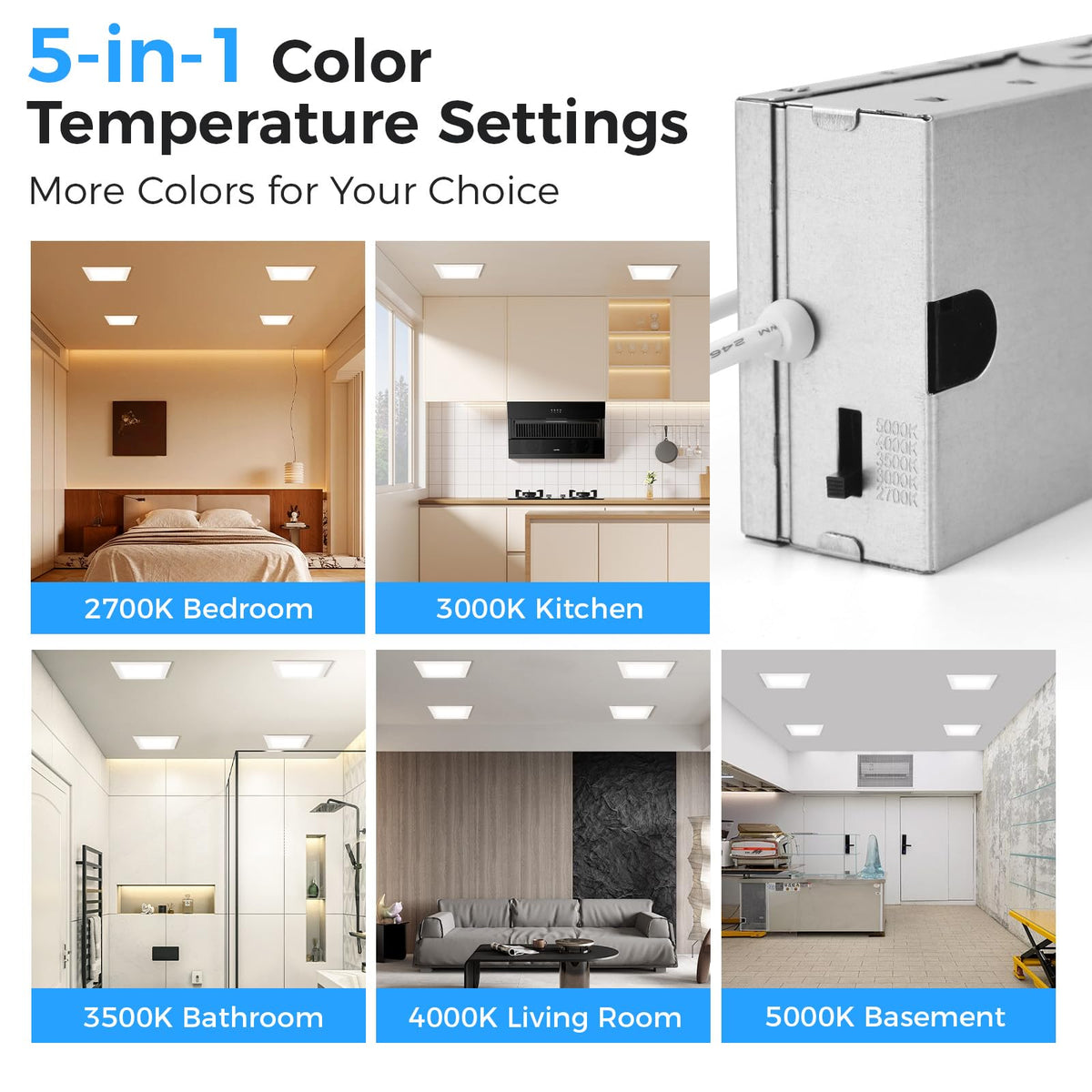 4 Pack 12 Inch Square LED Recessed Lighting, 24W, 5CCT, Ultra-Thin