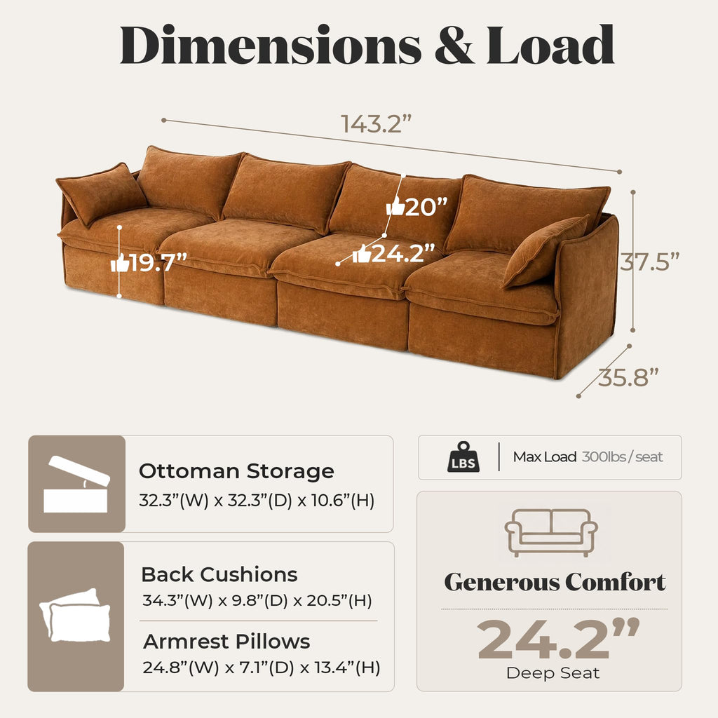 Cloud Modular Sofa, Oversized Deep Seat Comfort, Luxe Chenille