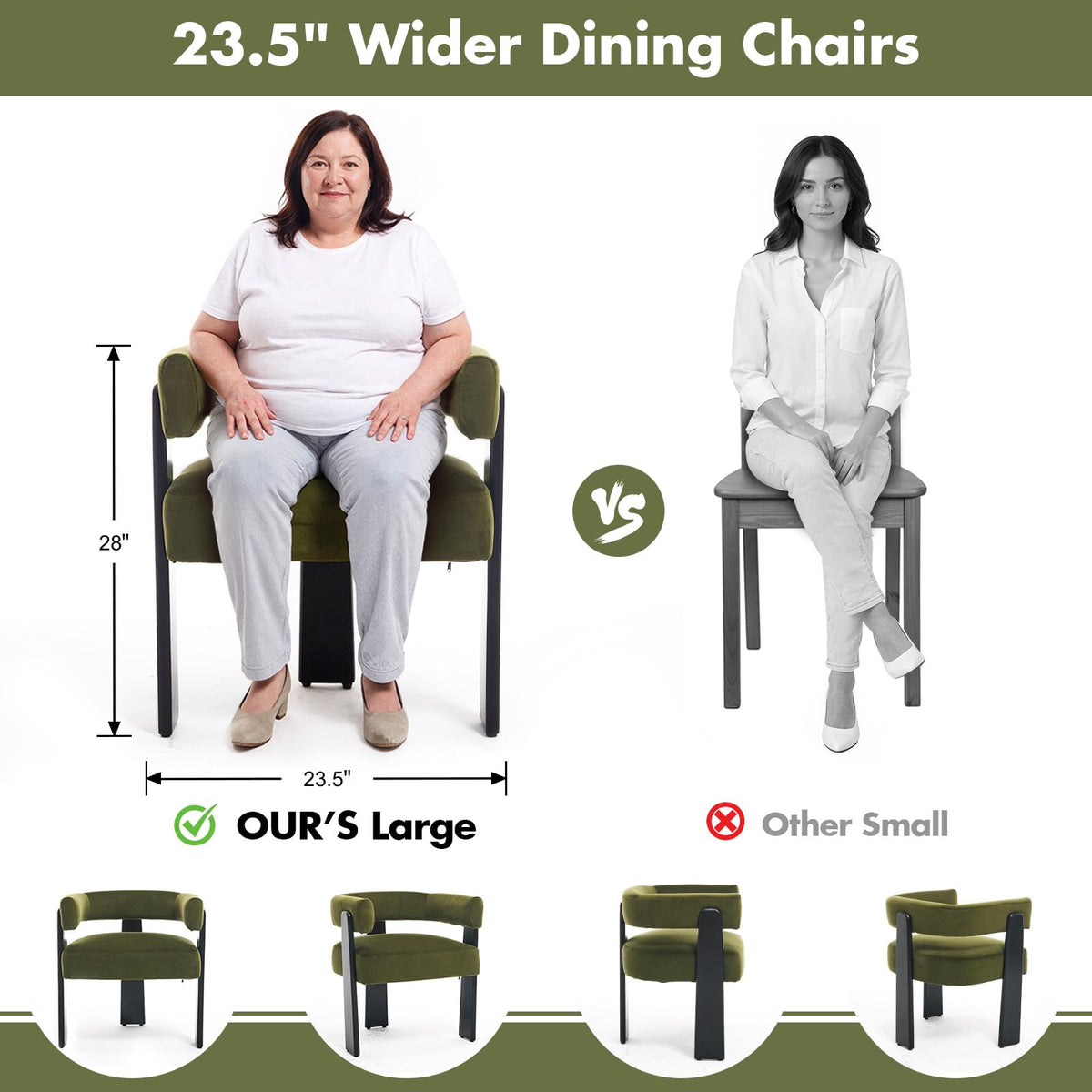 Modern Dining Chairs Set of 4, Upholstered Velvet Barrel Accent Chairs with Backrest & Arms, Wide and Thicker Padded