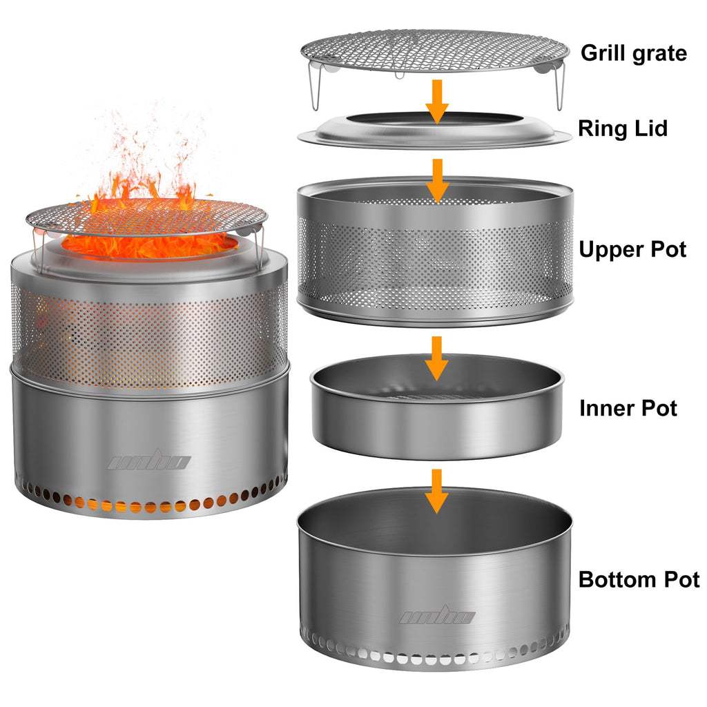 20 Inch Stainless smokeless firepit for Outside Wood Burning Stove