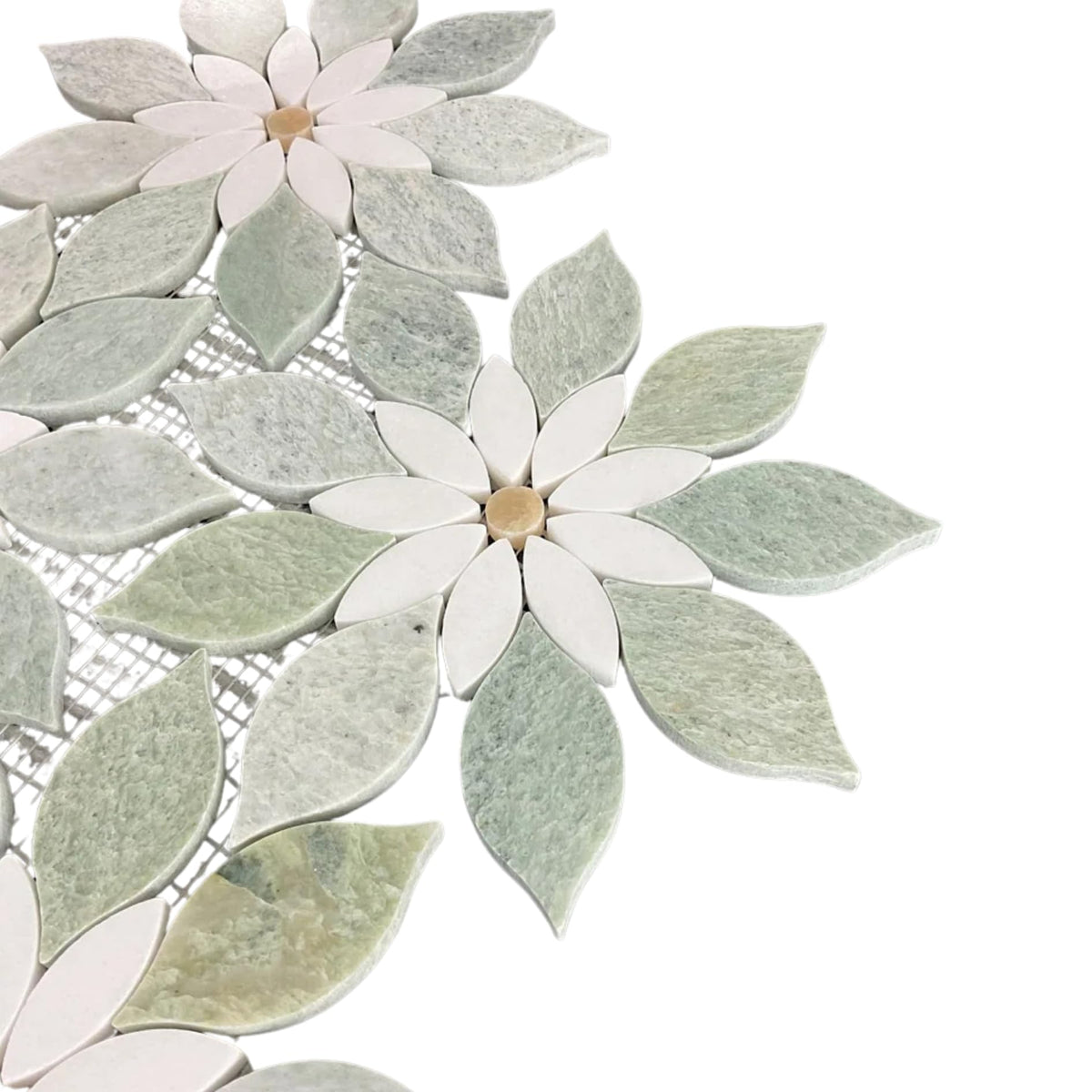 Ming Green Daisy Flower Marble Mosaic Tile 12x14 - Decorative Natural Stone Floral Tile Floor, Shower Wall, Kitchen
