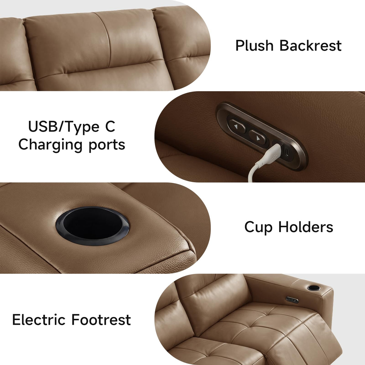 Zero Gravity Power Recliner Sofa 146", Genuine Leather Sofa with Electric Reclining Seats, Adjustable Backrests, USB