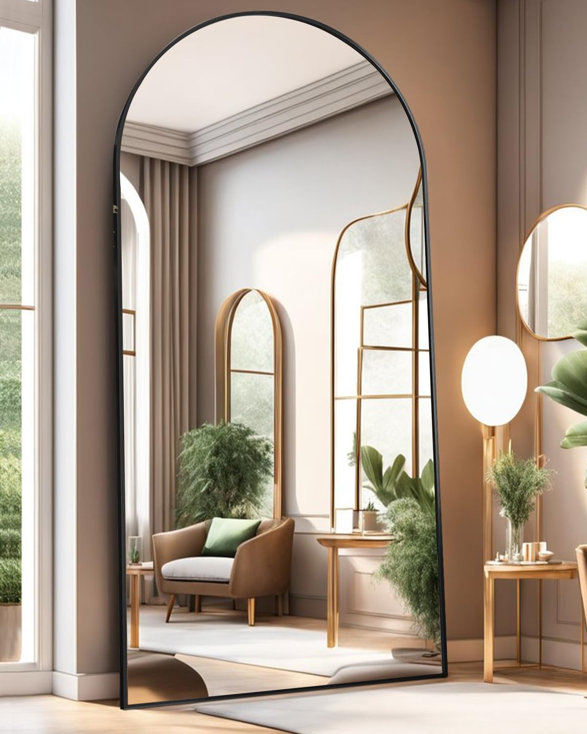 Full Length Mirror with Stand, 47"x91" Floor Mirror Freestanding, Arched Mirror, Oversize (Black)