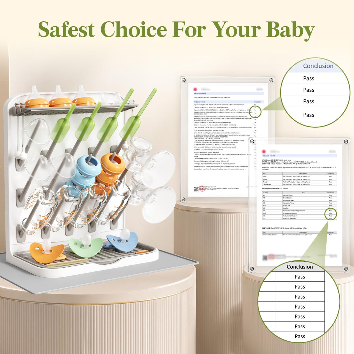 15-Hooks Baby Bottle Drying Rack with Drain Mat for Countertop