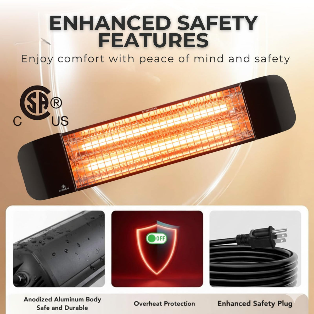 ZeboZap 1500W Infrared Electric Patio Heater for Gazebos, Pergolas, Decks, Garages, Backyards & Restaurants