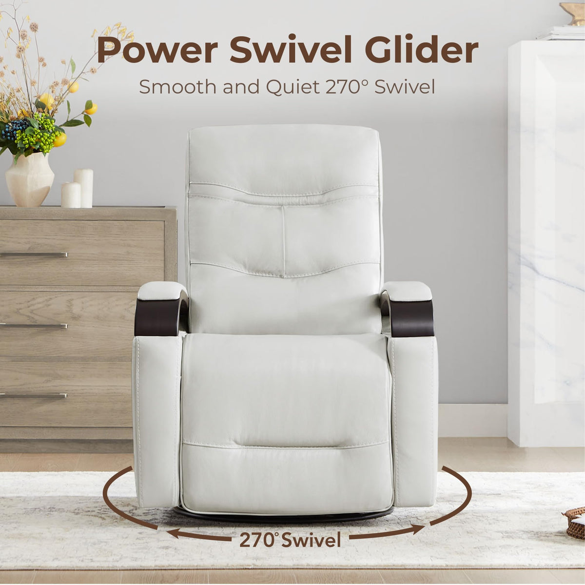 Genuine Leather Power Swivel Glider Rocker Recliner, Creamy Grey