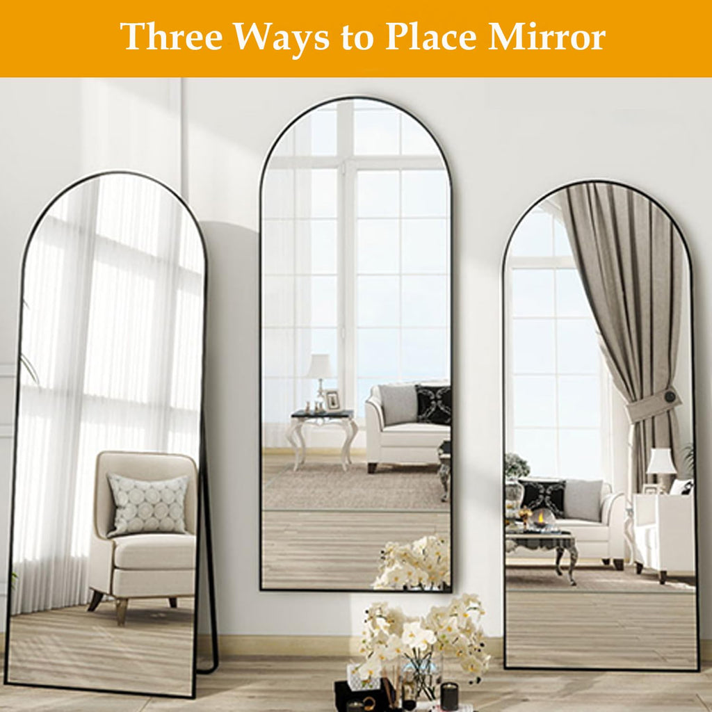 Mirror Full Length, 64"X21" Arched Floor Mirror, Black