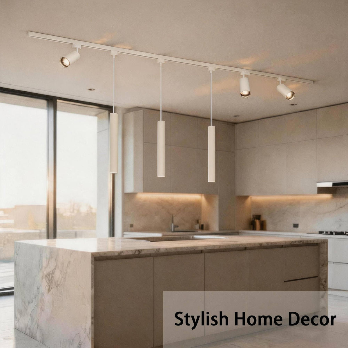 Kitchen Island 6 LED White Track Pendant & Spot Lighting Kit,120V 3CCT