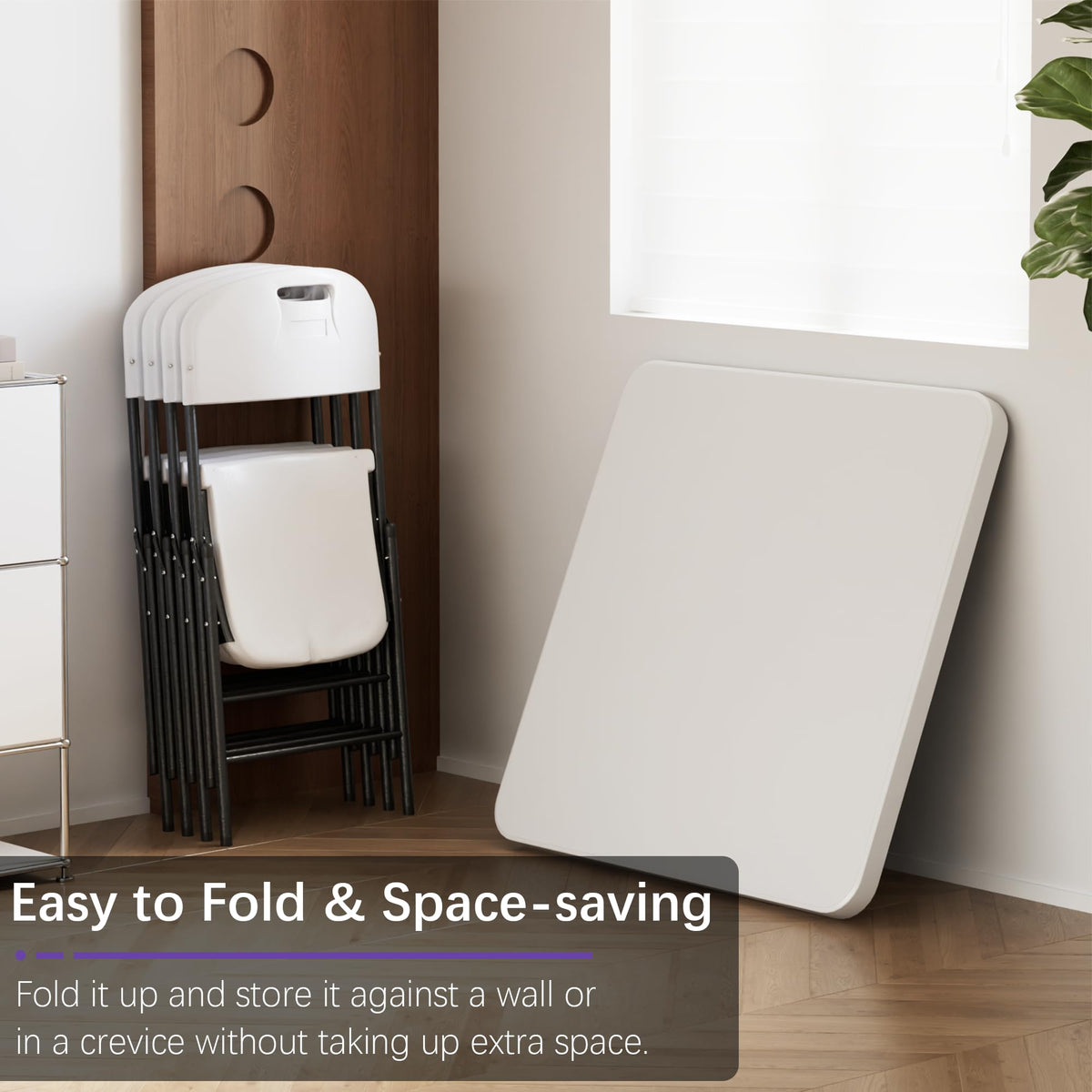 Folding Card Table Square and Chairs Set, Collapsible Legs & Portable for Indoor/Outdoor, Picnic, 5 Piece, White