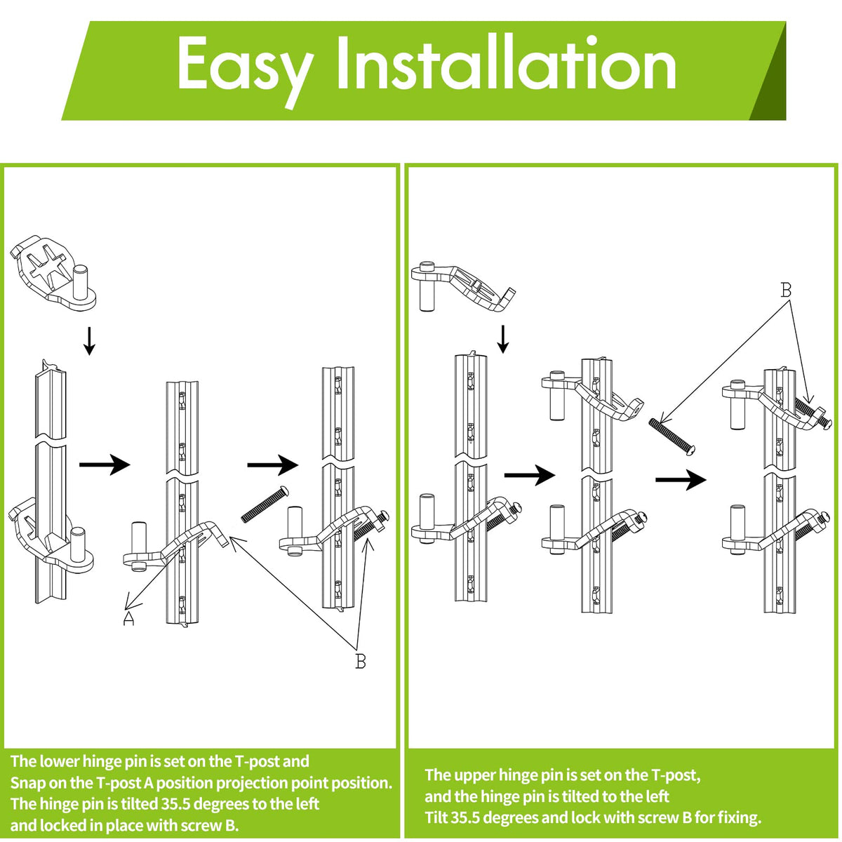 T-Post Gate Hinge Pins - Heavy Duty Gate Hanger, Hang a gate from a Metal T Post, Steel Gate Hinges Target Hanger for