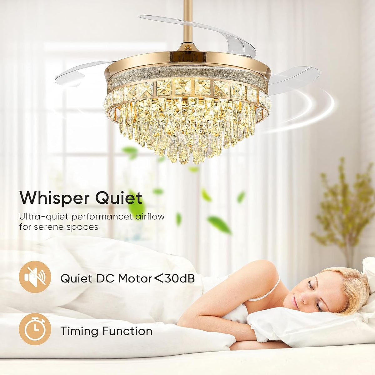48 Inch Chandelier Ceiling Fans with Lights, Retractable Ceiling Fan with Lights, Crystal Fandelier Ceiling Fan