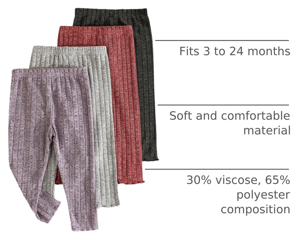 Girls Pants 4 Pack Ribbed Leggings Fashionable Solid Color Stretch Comfortable Toddler Bottoms