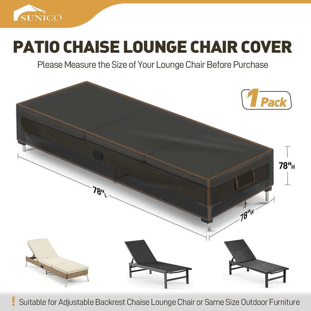 Outdoor Chaise Lounge Cover, 78" L x 26" W x 12" H, Black