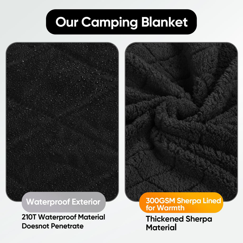 Large Waterproof Outdoor Blanket 87"x67", Windproof & Warm, 300 GSM Sherpa