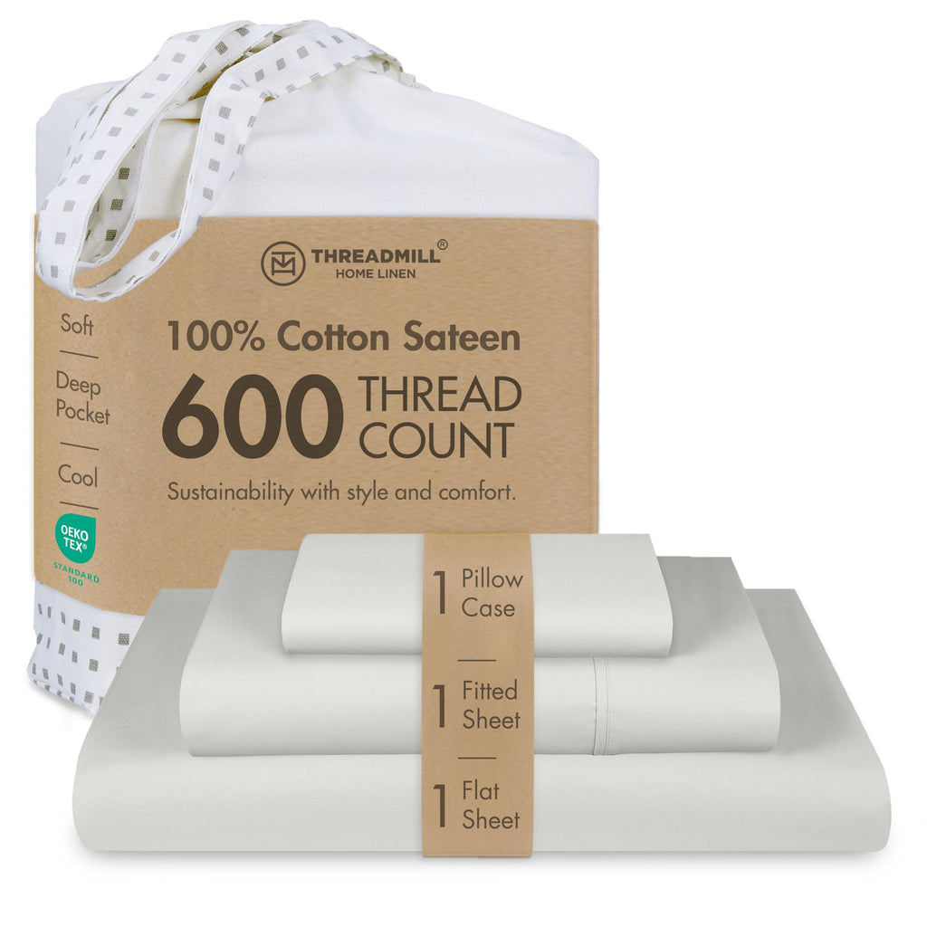 600 Thread Count Cotton Sheet Set, Sateen, Light Grey