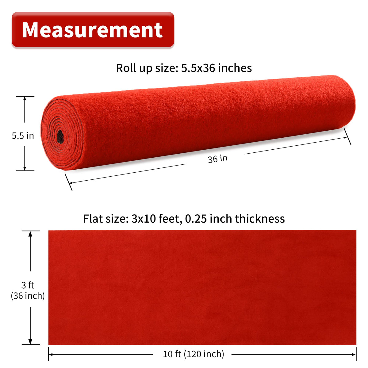 450 GSM Extra Thick 3x10 ft Red Carpet Runner for Partys & Events