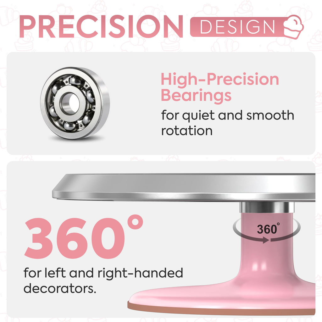 12 Inch Pink Aluminum Alloy Revolving Cake Stand for Cake Decorating
