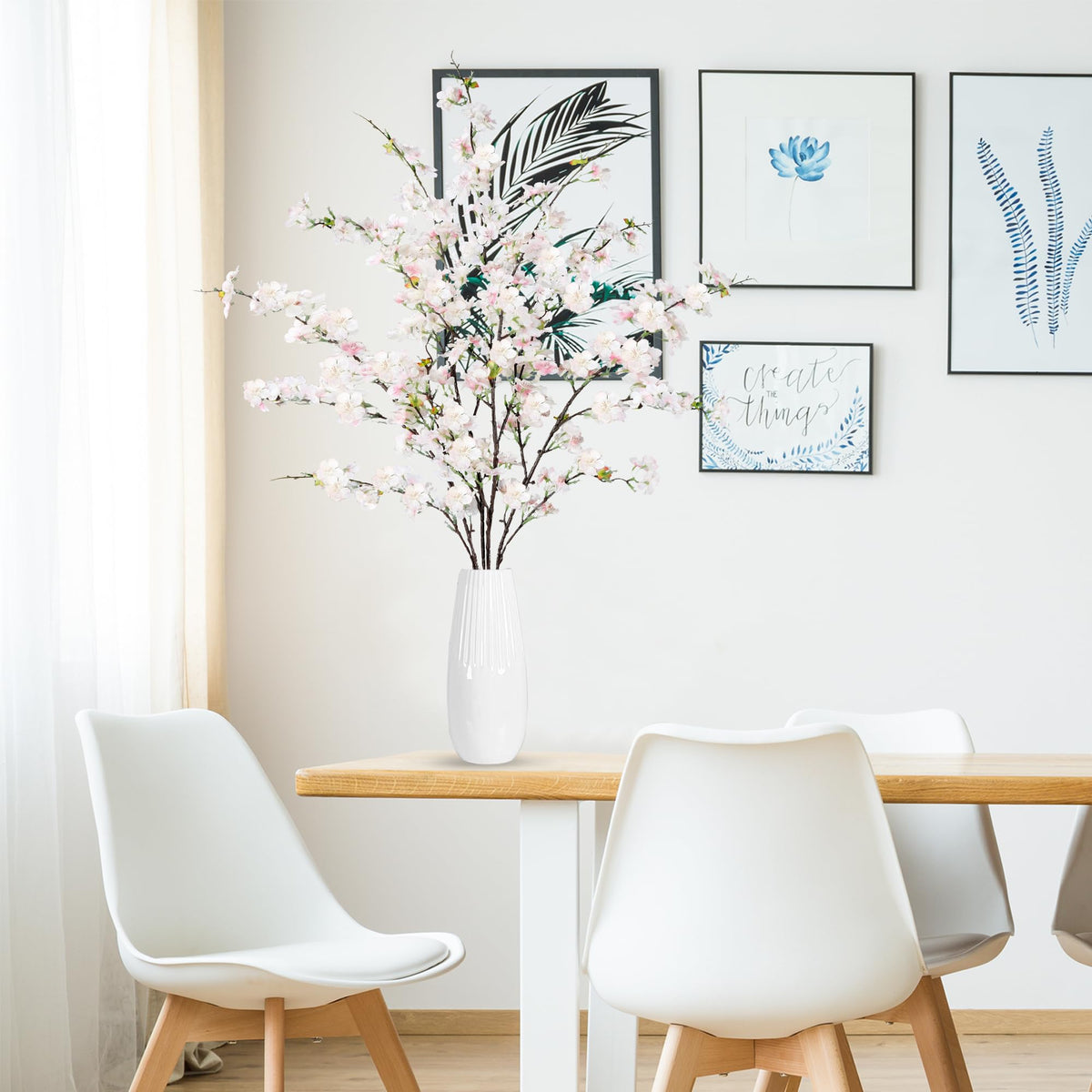 Artificial Cherry Blossom Flowers 4 Pcs Faux Cherry Blossom Stems Faux Silk Cherry Blossom Branches 43'' Fake Flowers
