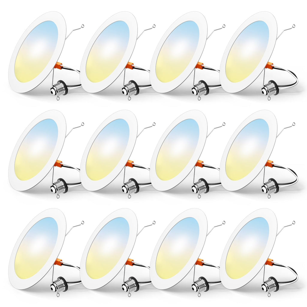 12 Pack Retrofit LED Recessed Lighting 6 Inch, 5CCT, White