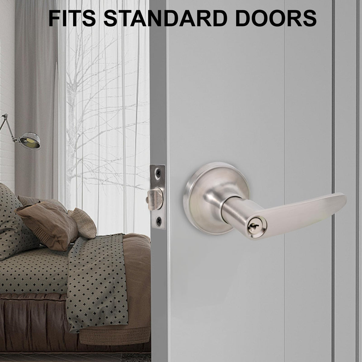 High-Security Stainless Steel Door Lever with Lock and Key,Silver