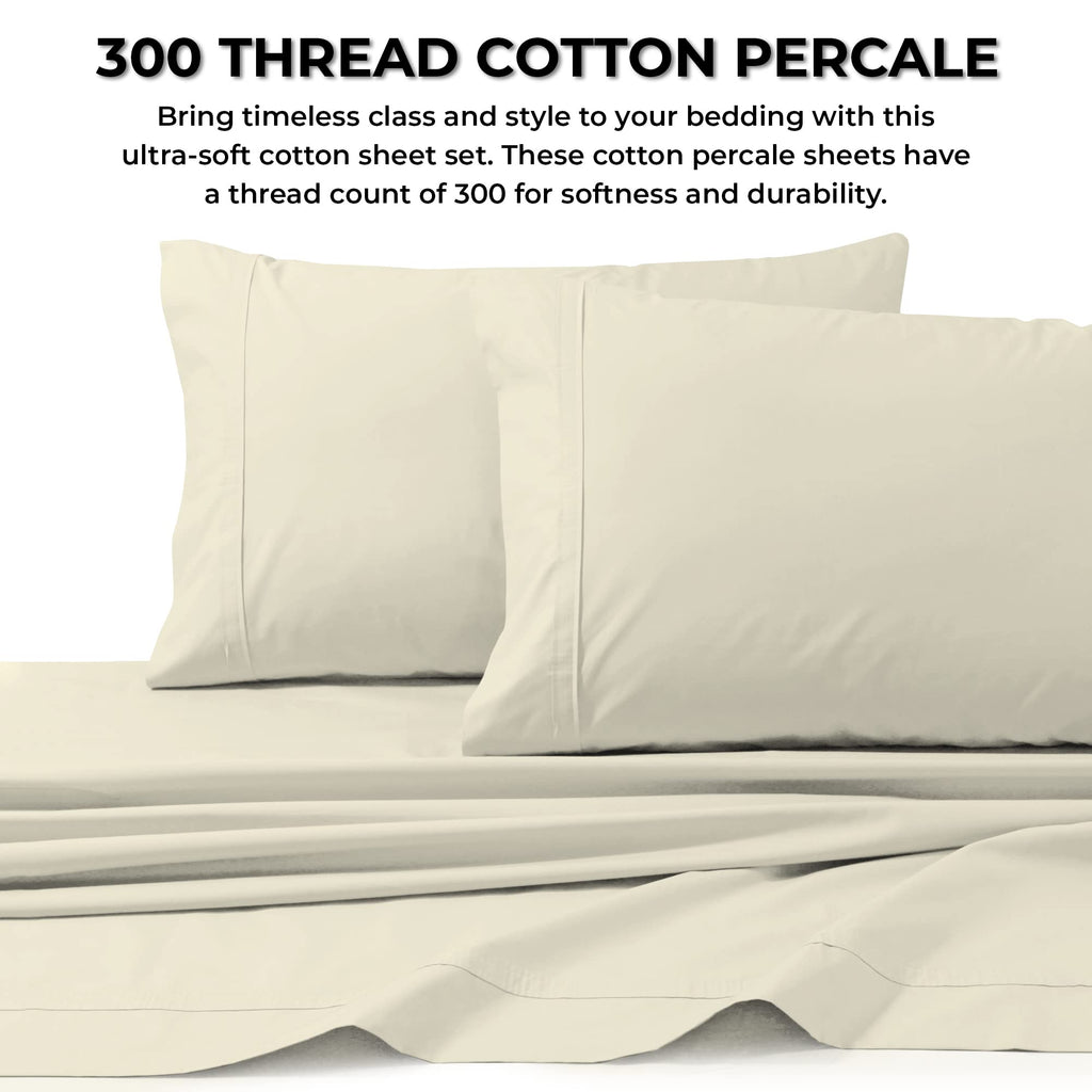 Twin XL Cotton Percale Deep Pocket Sheet Set, Ivory