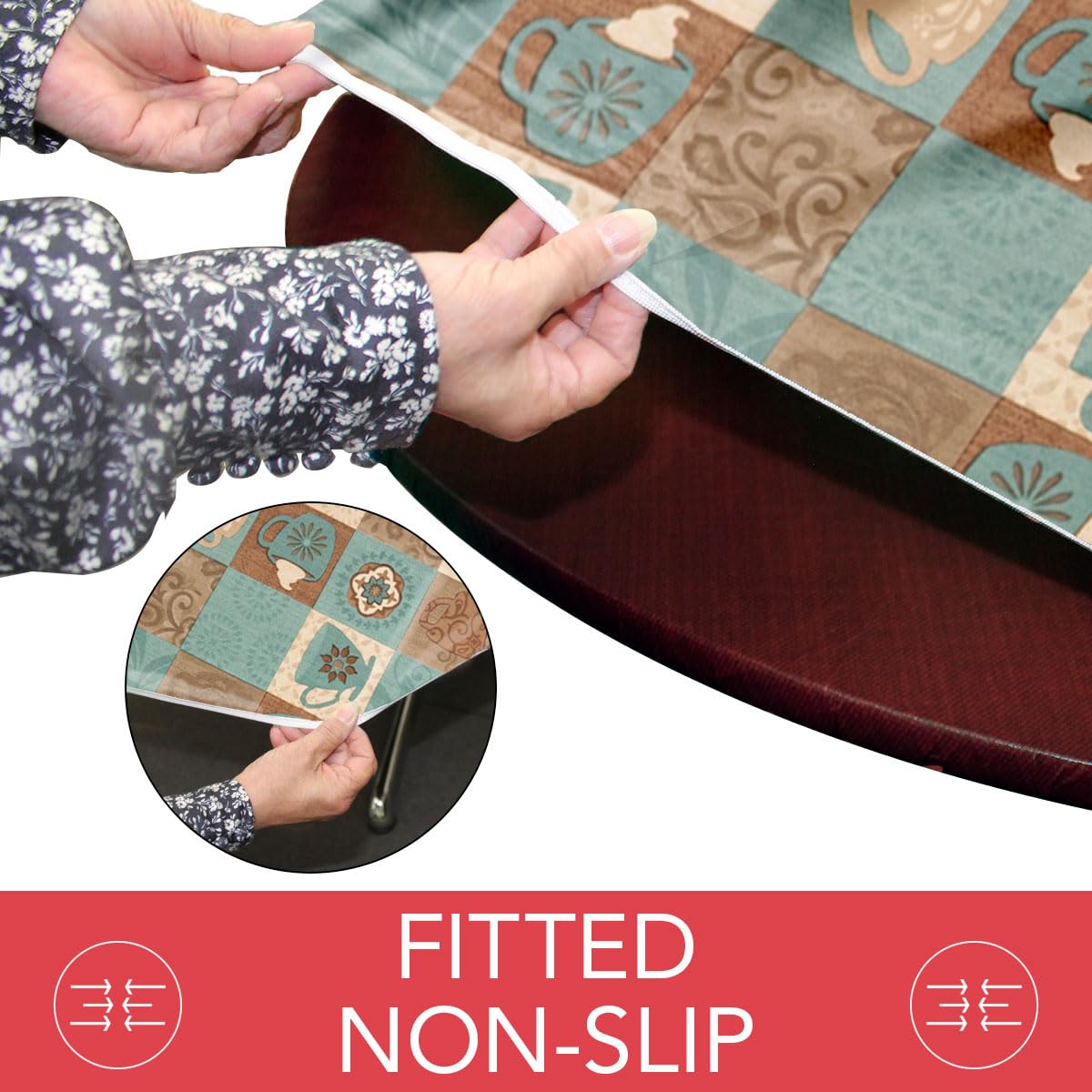 Round Tablecloth, Flannel Backed, Global Coffee Pattern