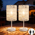 Boho Cordless Outdoor Table Lamps, Rechargeable Battery Operated Rattan Table Lamps, Stepless Dimmable, for Covered