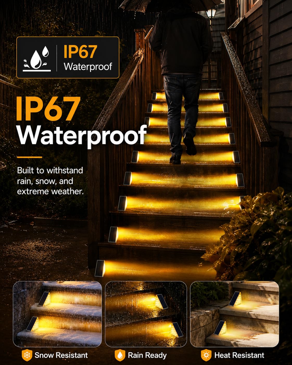Solar Lights for Steps, 12 Pack Gray IP65 Waterproof Outdoor Stair Lights, Warm 3000K 13 LED Step Lights Outdoor for